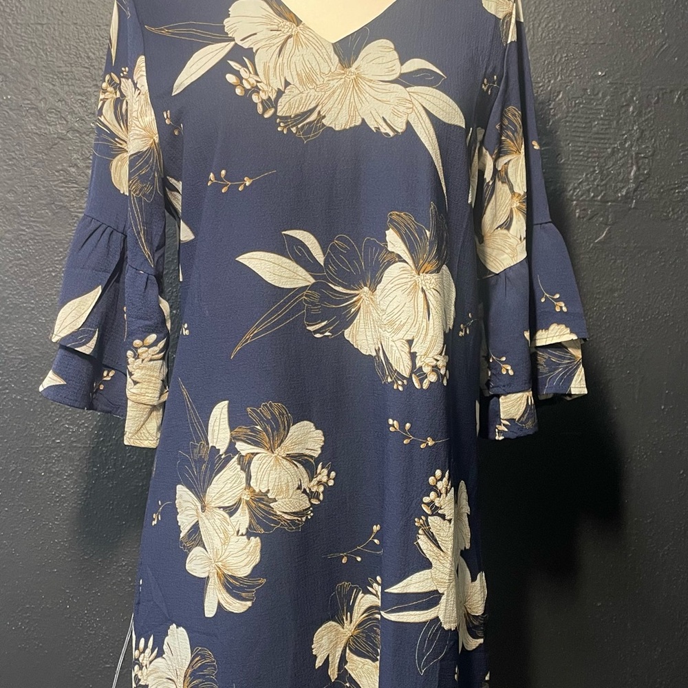 Floral Navy Dress with Ruffle Sleeves